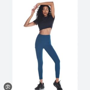 KYODEN - high waisted outdoor leggings, deep teal, size M, with zipper pockets